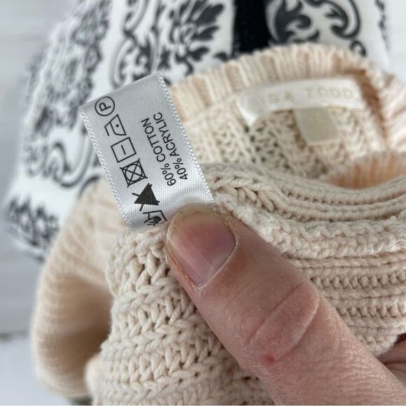 Lisa Todd Striped Sleeve Cotton Blend Crewneck Knit Sweater - Picture 7 of 7